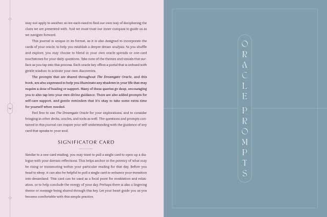 Interior spread of “The Dreamgate Guided Journal” showing the end of the Introduction and a section on the Significator Card.