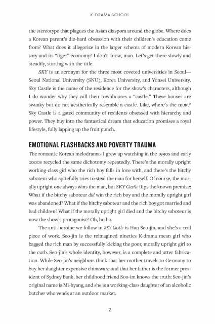 Interior page from “K-Drama School: A Pop Culture Inquiry into Why We Love Korean Television” showing the second page of Lesson 1: Korean Overachievement and SKY Castle.