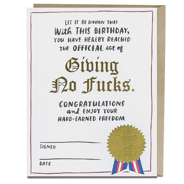 Decree Giving No Fucks Foil Birthday Card